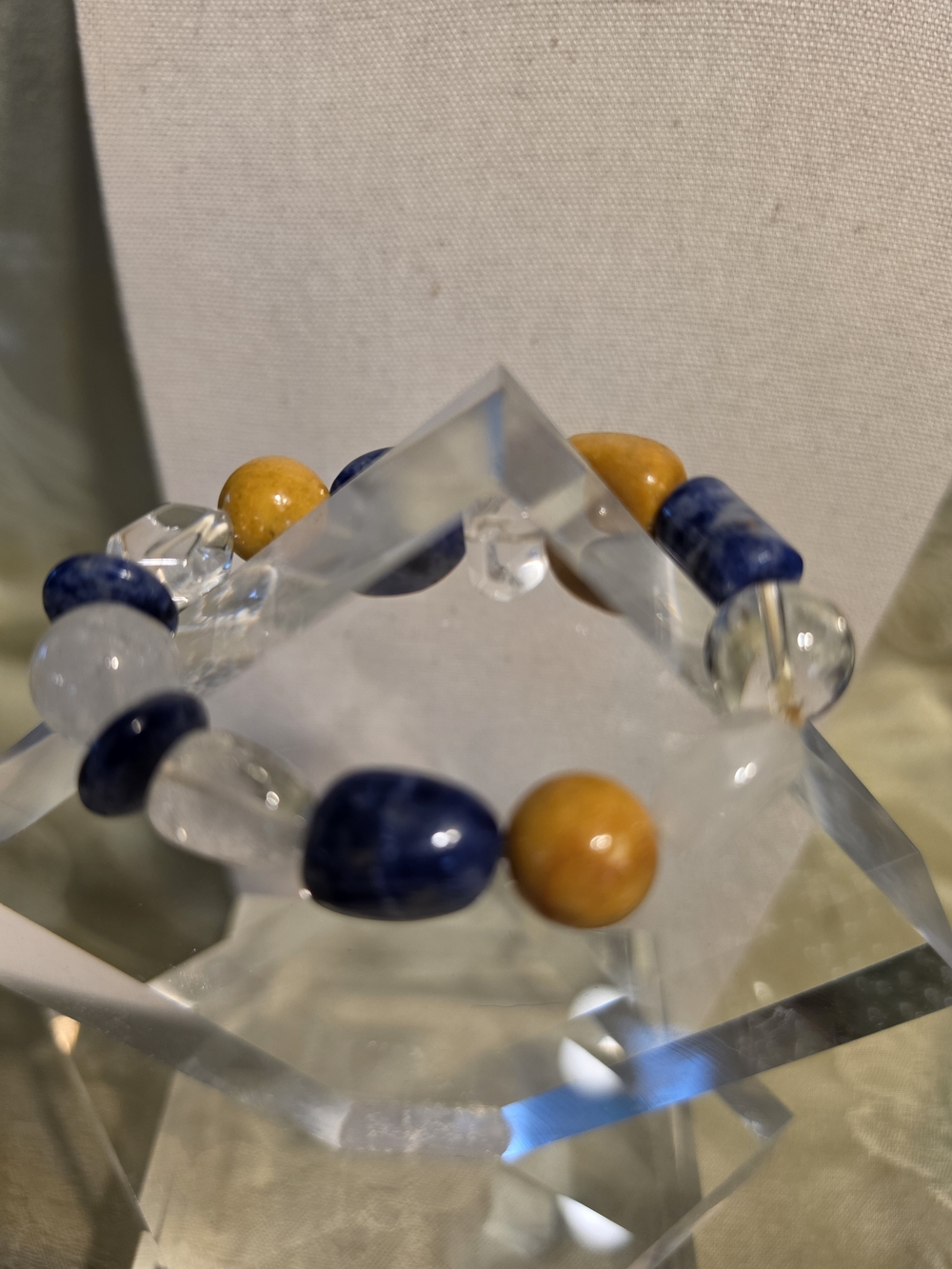 #1320 Handcrafted Blue and Yellow Stone Beaded Stretch Bracelet